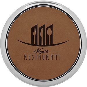 Dark Brown Leatherette Individual Round Coaster