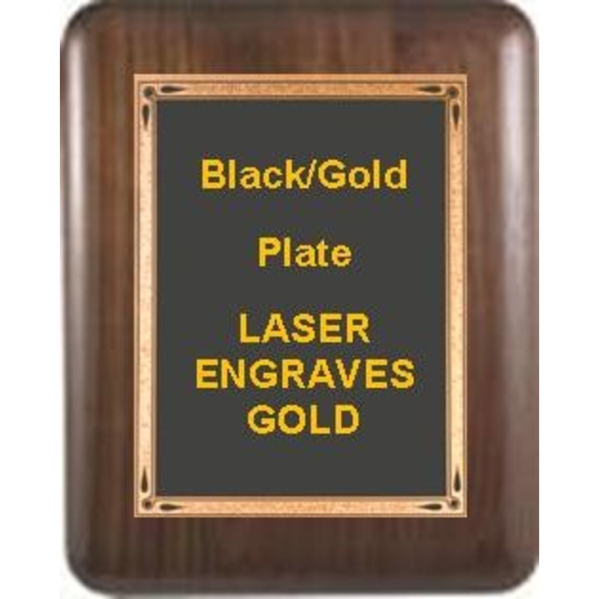 6" x 8" Genuine Walnut Elliptical Edge Round Corner Plaque with a Black Florentine Plate.