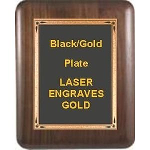 9" x 12" Genuine Walnut Elliptical Edge Round Corner Plaque with a Black Florentine Plate.