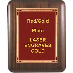 9" x 12" Genuine Walnut Elliptical Edge Round Corner Plaque with a Burgundy Florentine Plate.