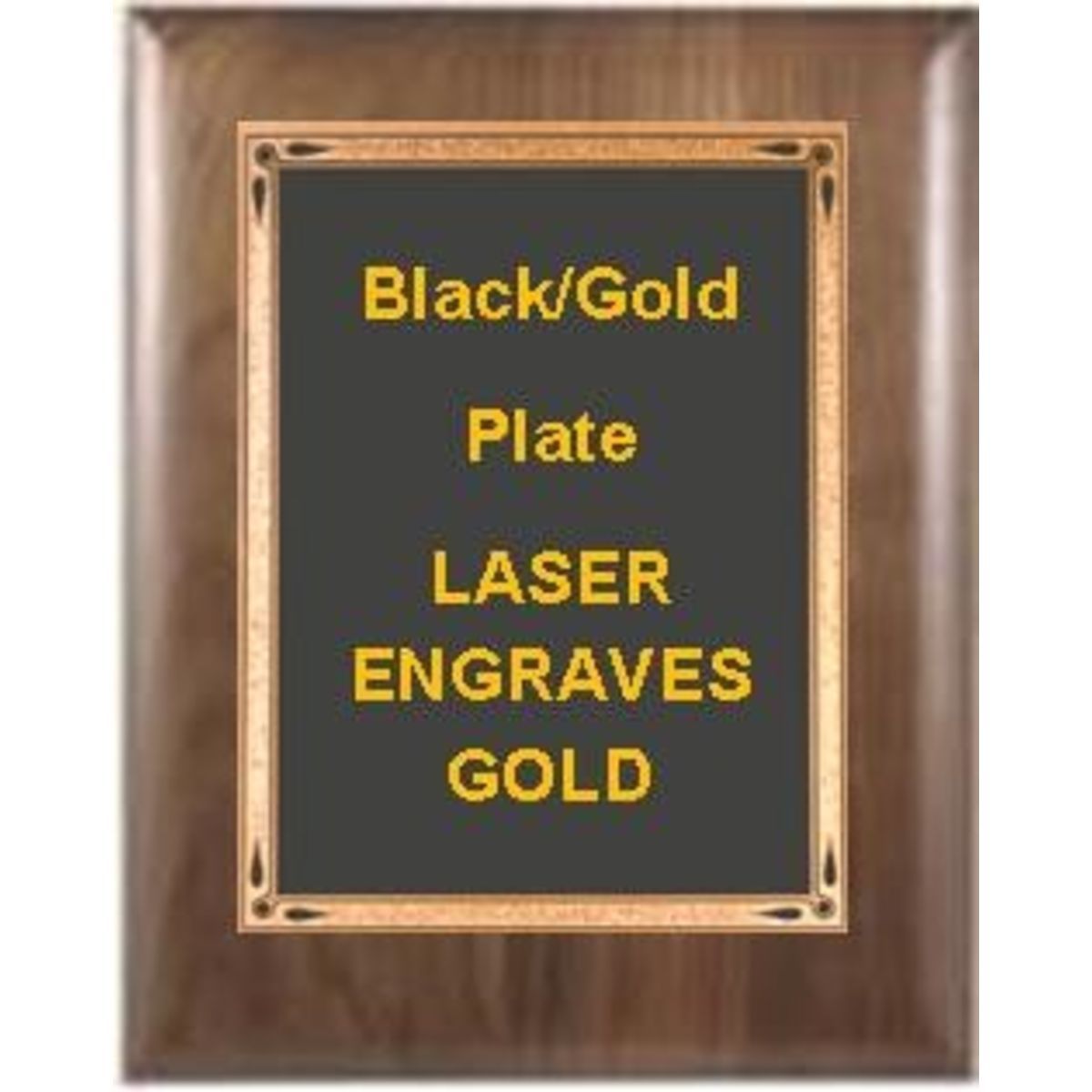9" x 12" Genuine Walnut Elliptical Edge Square Corner Plaque with a Black Florentine Plate.