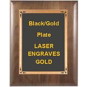 9" x 12" Genuine Walnut Elliptical Edge Square Corner Plaque with a Black Florentine Plate.