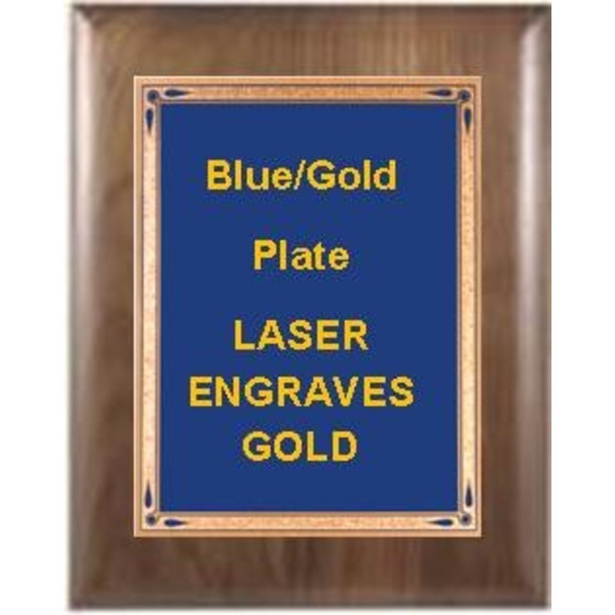 9" x 12" Genuine Walnut Elliptical Edge Square Corner Plaque with a Blue Florentine Plate.