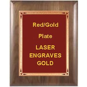9" x 12" Genuine Walnut Elliptical Edge Square Corner Plaque with a Burgundy Florentine Plate.