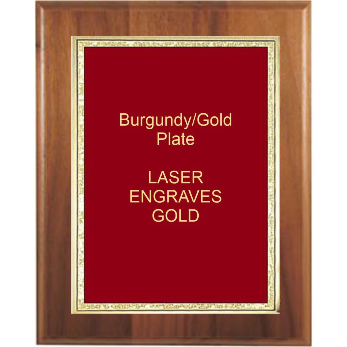 9" x 12" Genuine Walnut Step-Edge Plaque with a Burgundy Florentine Plate.