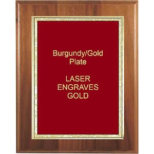 9" x 12" Genuine Walnut Step-Edge Plaque with a Burgundy Florentine Plate.