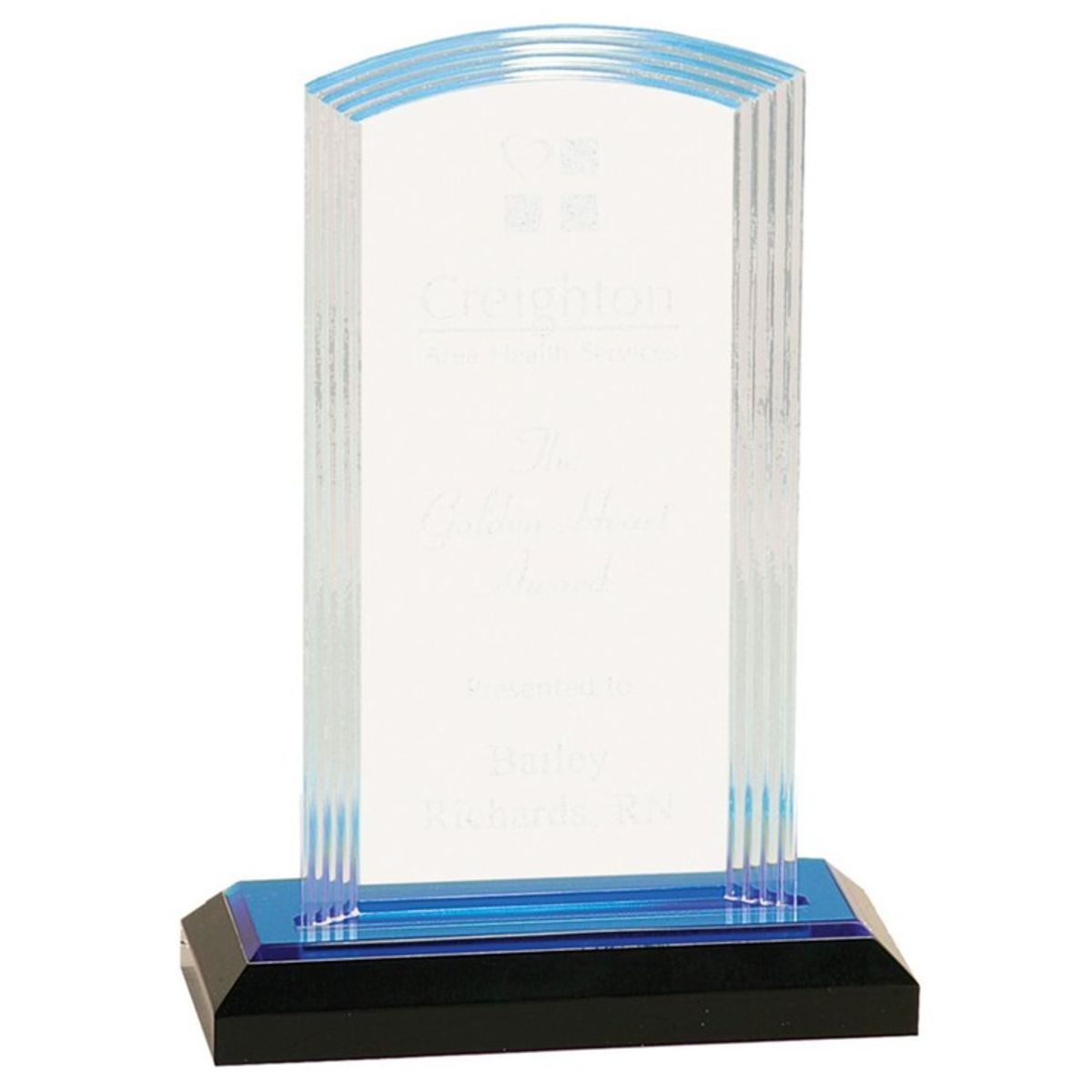 8" Step Arch Impress Blue Mirror Acrylic Award