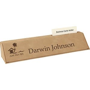10-3/4" Custom Laser Engraved Leatherette Desk Wedge With Business Card Holder