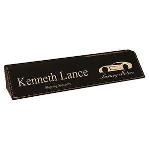10-3/4" Custom Laser Engraved Leatherette Desk Wedge With Business Card Holder