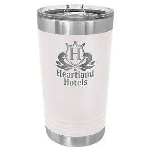 16 oz. White Laser Engraved Polar Camel Pint Tumbler w/Slider Lid