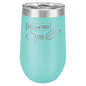 16 oz. Teal Laser Engraved Polar Camel Stemless Wine Tumbler w/Clear Lid