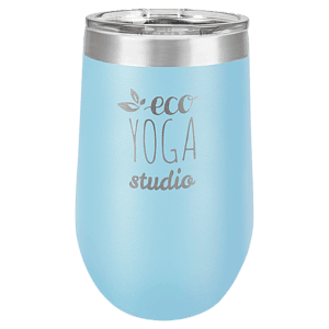 16 oz. Light Blue Laser Engraved Polar Camel Stemless Wine Tumbler w/Clear Lid