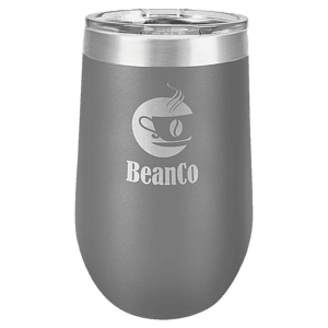16 oz. Dark Gray Laser Engraved Polar Camel Stemless Wine Tumbler w/Clear Lid