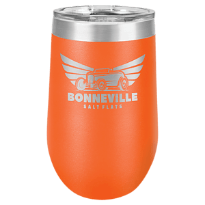 16 oz. Orange Laser Engraved Polar Camel Stemless Wine Tumbler w/Clear Lid
