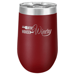 16 oz. Maroon Laser Engraved Polar Camel Stemless Wine Tumbler w/Clear Lid