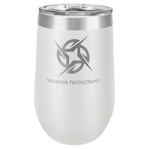 16 oz. White Laser Engraved Polar Camel Stemless Wine Tumbler w/Clear Lid