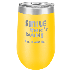 16 oz. Yellow Laser Engraved Polar Camel Stemless Wine Tumbler w/Clear Lid