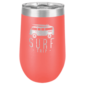 16 oz. Coral Laser Engraved Polar Camel Stemless Wine Tumbler w/Clear Lid