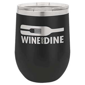 12 oz. Black Laser Engraved Polar Camel Stemless Wine Tumbler w/Clear Lid