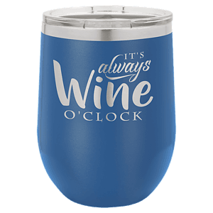 12 oz. Royal Blue Laser Engraved Polar Camel Stemless Wine Tumbler w/Clear Lid