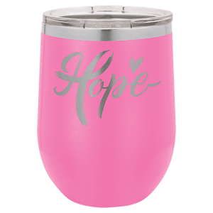 12 oz. Pink Laser Engraved Polar Camel Stemless Wine Tumbler w/Clear Lid