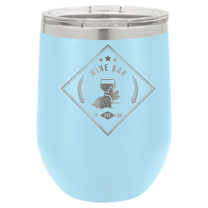 12 oz. Light Blue Laser Engraved Polar Camel Stemless Wine Tumbler w/Clear Lid