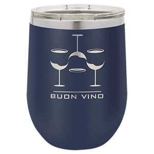 12 oz. Navy Blue Laser Engraved Polar Camel Stemless Wine Tumbler w/Clear Lid