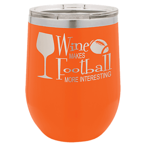12 oz. Orange Laser Engraved Polar Camel Stemless Wine Tumbler w/Clear Lid