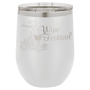 12 oz. Green Laser Engraved Polar Camel Stemless Wine Tumbler w/Clear Lid