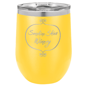 12 oz. Yellow Laser Engraved Polar Camel Stemless Wine Tumbler w/Clear Lid
