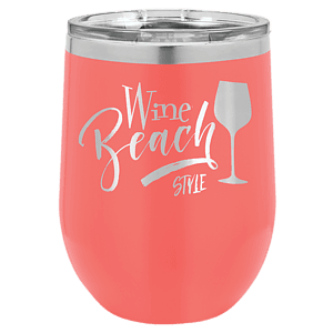 12 oz. Coral Laser Engraved Polar Camel Stemless Wine Tumbler w/Clear Lid