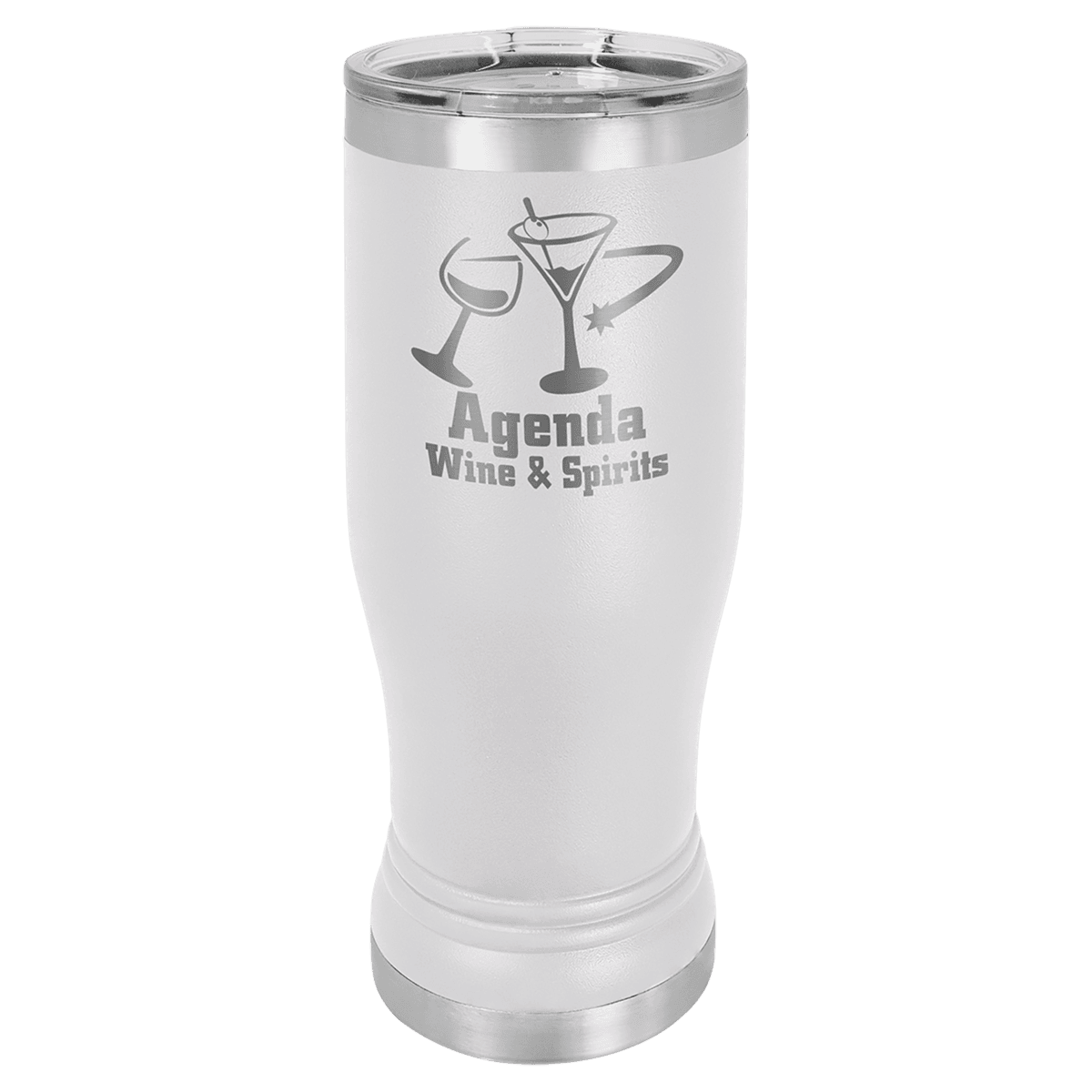 14 oz. White Laser Engraved Polar Camel Pilsner Tumbler w/Clear Lid
