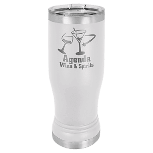 14 oz. White Laser Engraved Polar Camel Pilsner Tumbler w/Clear Lid