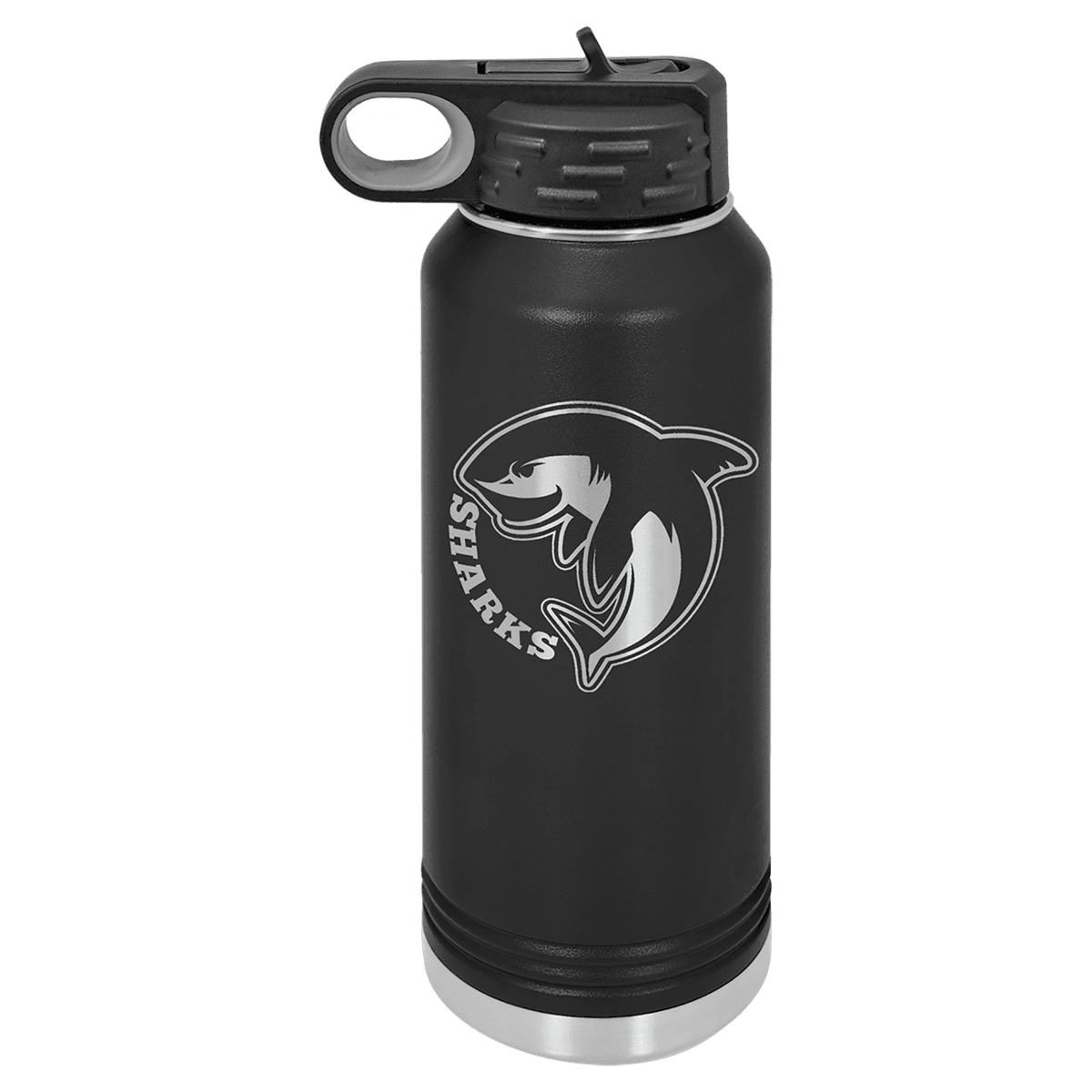 32 oz. Black Powder Coated Laser Engraved Polar Camel Water Bottles