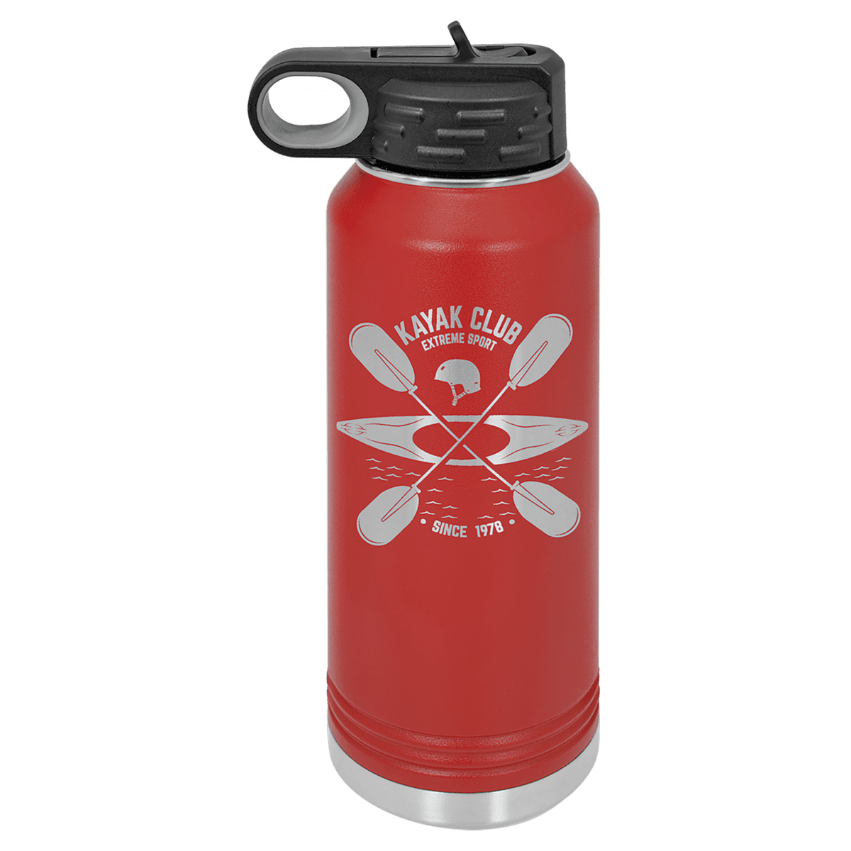 32 oz. Red Powder Coated Laser Engraved Polar Camel Water Bottles