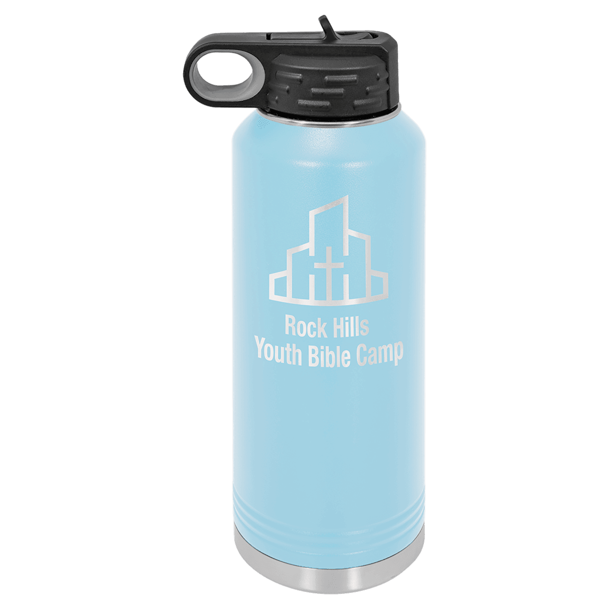 40 oz. Light Blue Powder Coated Laser Engraved Polar Camel Water Bottles