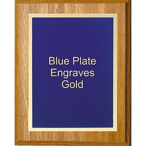 6" x 8" Oak Finish Plaque with a Gold Border Blue Simplicity Plaque Plate