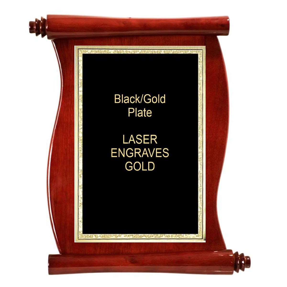 10-1/2" x 14" Rosewood Piano Finish Scroll Plaque with a Black Florentine Plate