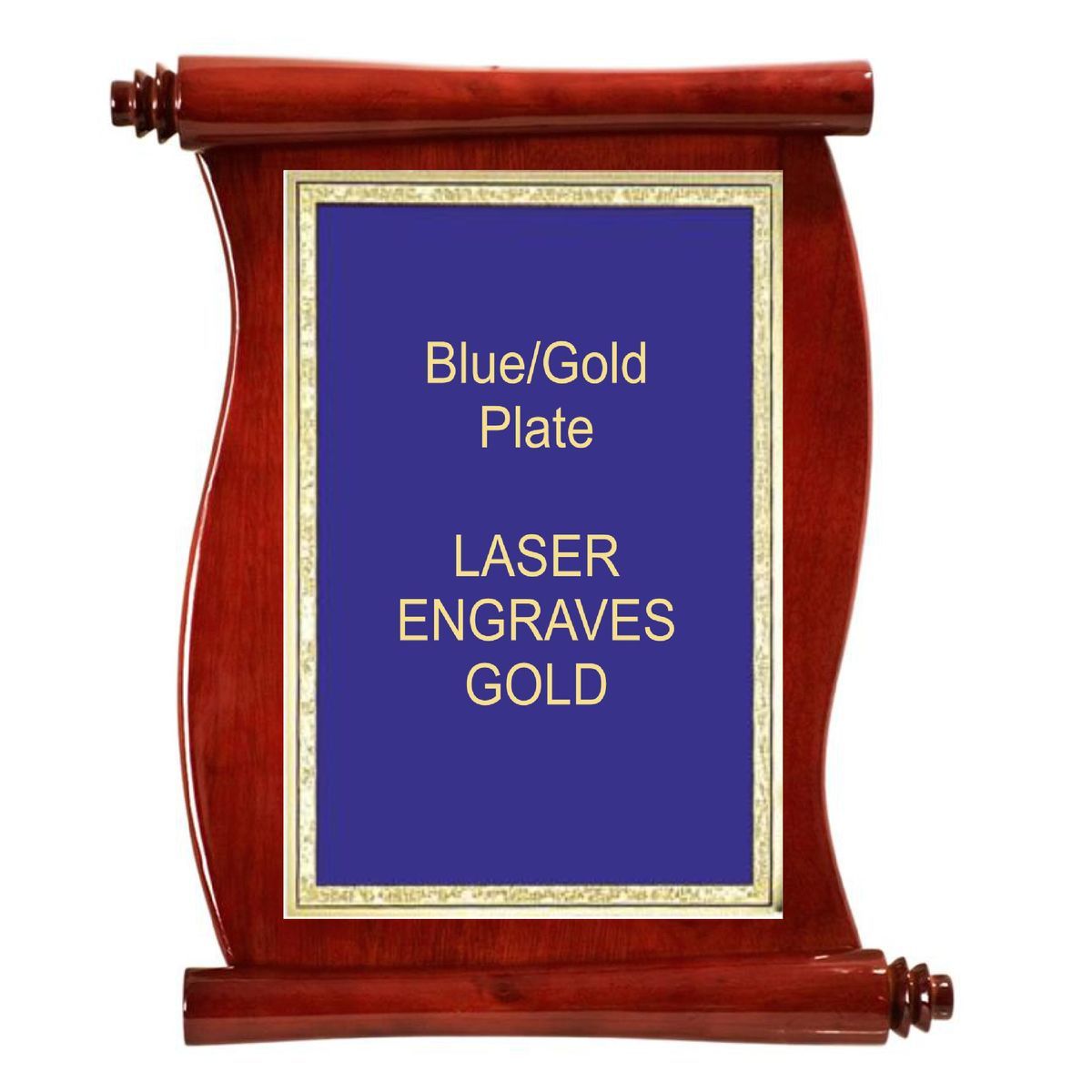 10-1/2" x 14" Rosewood Piano Finish Scroll Plaque with a Blue Florentine Plate