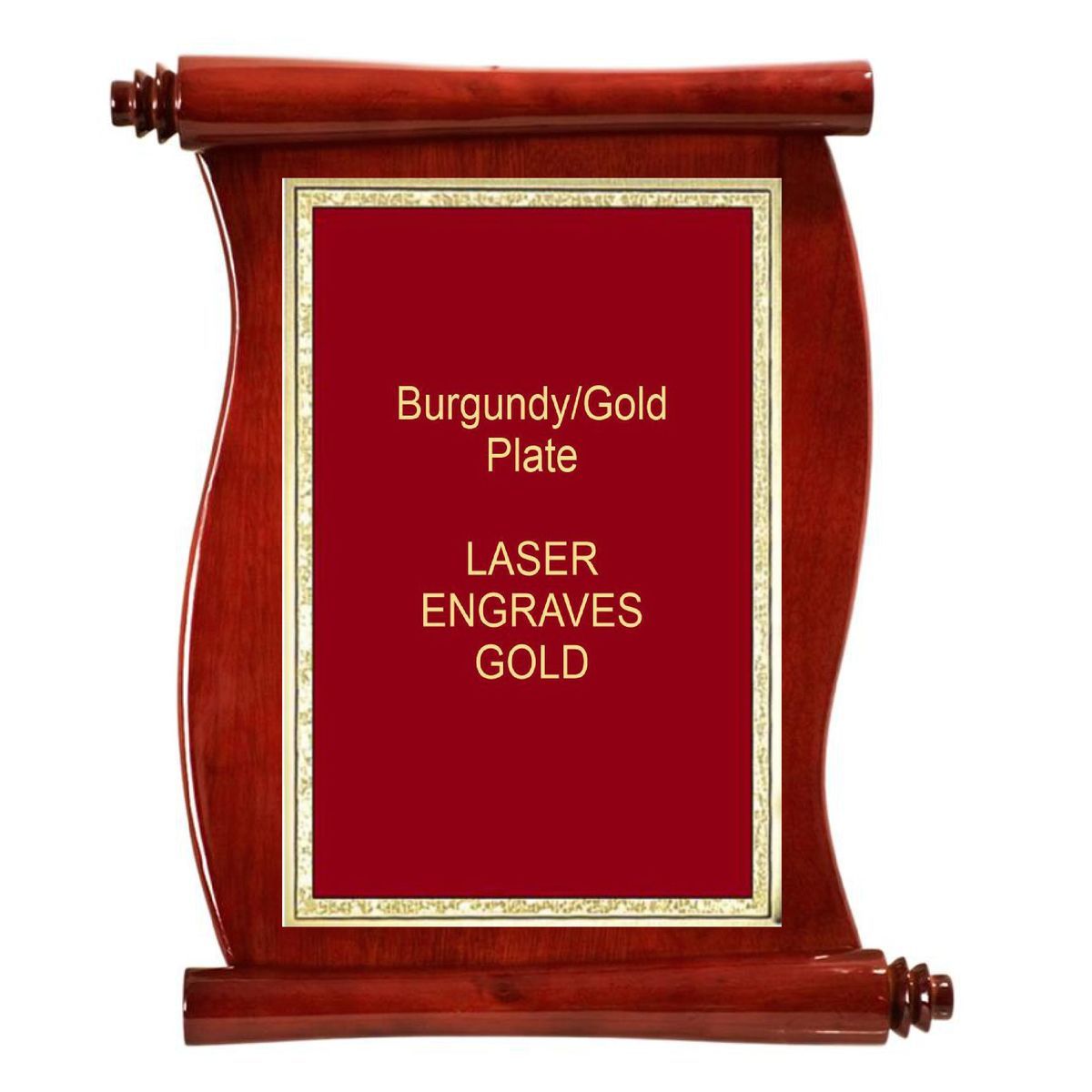 10-1/2" x 14" Rosewood Piano Finish Scroll Plaque with a Burgundy Florentine Plate