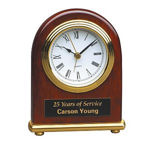 Rosewood Piano Finish Arch Desk Clock with an engraved plate