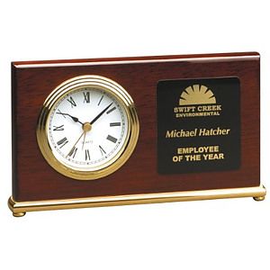 Rosewood Piano Finish Horizontal Desk Clock (engraved plate)