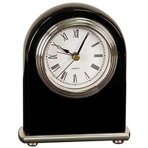 Black Piano Finish Arch Desk Clock with an engraved plate