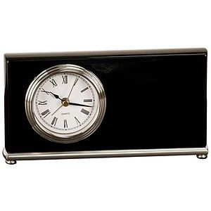 Black Piano Finish Horizontal Desk Clock (engraved plate)