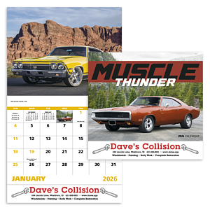 13 Month Muscle / Thunder Car Wall Calendar - Stapled