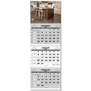 3 Month View Full Color Wall Calendar