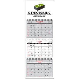 Three Month in View Four Panel Wall Calendar - One Color