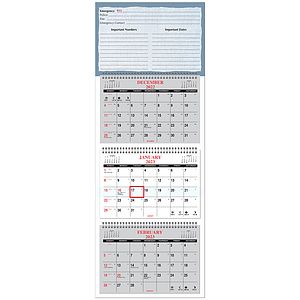 Three Month in View Four Panel Wall Calendar - Full color