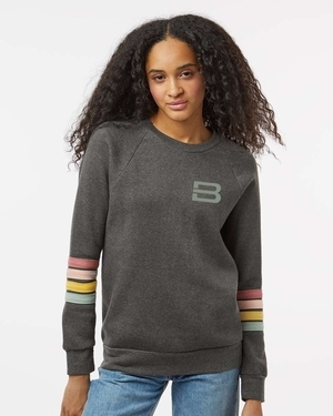 MV Sport Women's Striped Sleeve Crewneck Sweatshirt