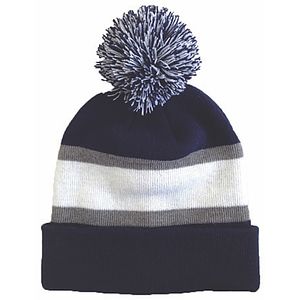 Striped Beanie w/Pom